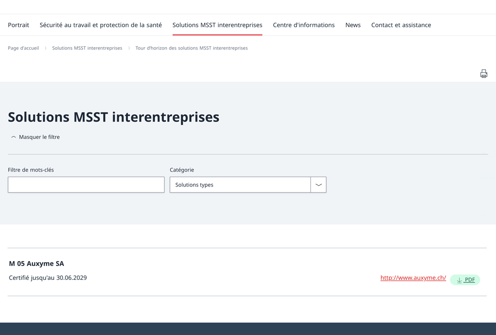 Auxyme SA désormais propriétaire d’une Solution Type certifiée par la CFST